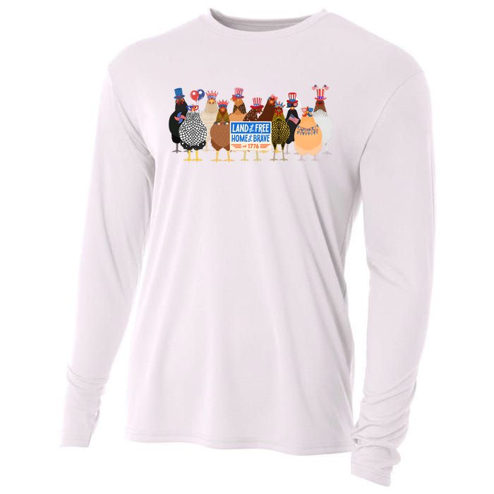 Funny 4th Of July Chicken Land Of Free Independence Day Cooling Performance Long Sleeve Crew