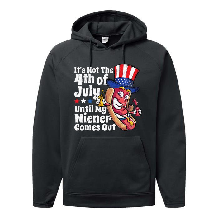 Funny 4th Of July Hot Dog Wiener Comes Out Adult Humor Gift Performance Fleece Hoodie