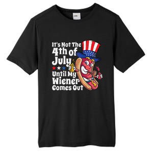 Funny 4th Of July Hot Dog Wiener Comes Out Adult Humor Gift Tall Fusion ChromaSoft Performance T-Shirt