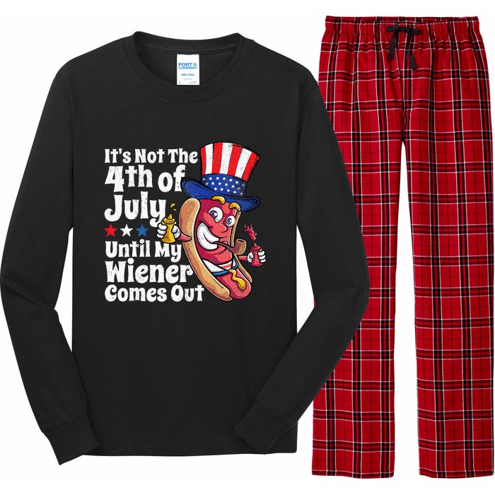 Funny 4th Of July Hot Dog Wiener Comes Out Adult Humor Gift Long Sleeve Pajama Set