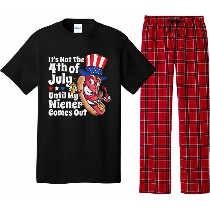 Funny 4th Of July Hot Dog Wiener Comes Out Adult Humor Gift Pajama Set