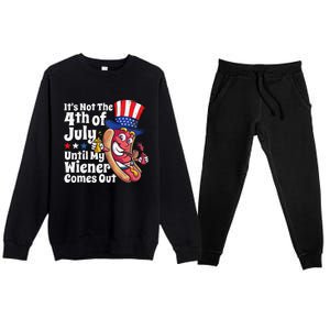 Funny 4th Of July Hot Dog Wiener Comes Out Adult Humor Gift Premium Crewneck Sweatsuit Set