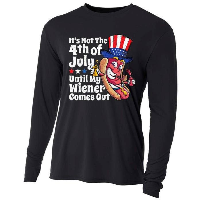 Funny 4th Of July Hot Dog Wiener Comes Out Adult Humor Gift Cooling Performance Long Sleeve Crew