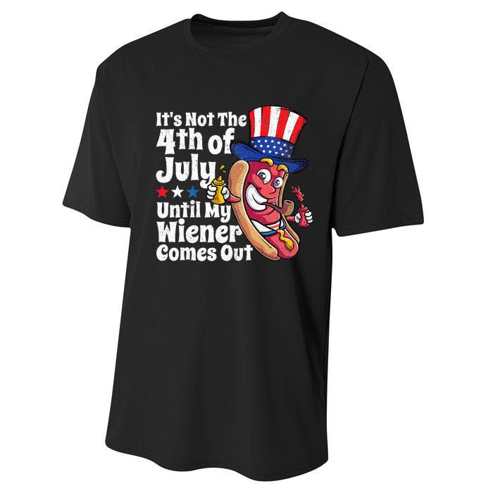 Funny 4th Of July Hot Dog Wiener Comes Out Adult Humor Gift Performance Sprint T-Shirt