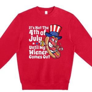 Funny 4th Of July Hot Dog Wiener Comes Out Adult Humor Gift Premium Crewneck Sweatshirt