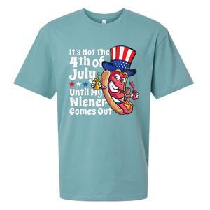 Funny 4th Of July Hot Dog Wiener Comes Out Adult Humor Gift Sueded Cloud Jersey T-Shirt