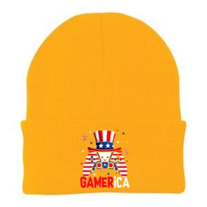 Funny 4th Of July Video Game American Flag Gamer Son Dad Gift Knit Cap Winter Beanie