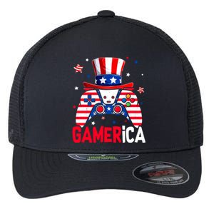 Funny 4th Of July Video Game American Flag Gamer Son Dad Gift Flexfit Unipanel Trucker Cap