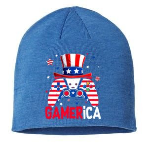 Funny 4th Of July Video Game American Flag Gamer Son Dad Gift Sustainable Beanie