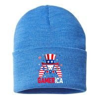 Funny 4th Of July Video Game American Flag Gamer Son Dad Gift Sustainable Knit Beanie