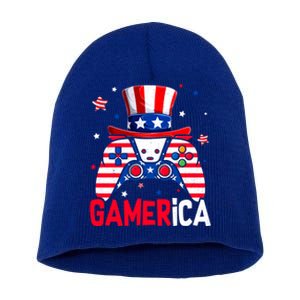 Funny 4th Of July Video Game American Flag Gamer Son Dad Gift Short Acrylic Beanie