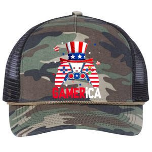 Funny 4th Of July Video Game American Flag Gamer Son Dad Gift Retro Rope Trucker Hat Cap