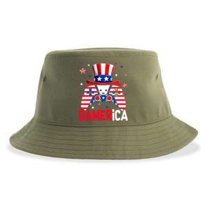 Funny 4th Of July Video Game American Flag Gamer Son Dad Gift Sustainable Bucket Hat