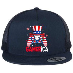 Funny 4th Of July Video Game American Flag Gamer Son Dad Gift Flat Bill Trucker Hat