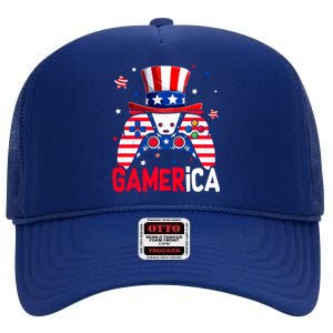 Funny 4th Of July Video Game American Flag Gamer Son Dad Gift High Crown Mesh Back Trucker Hat