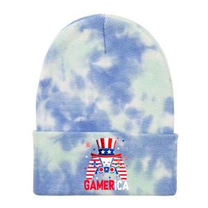 Funny 4th Of July Video Game American Flag Gamer Son Dad Gift Tie Dye 12in Knit Beanie