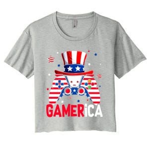 Funny 4th Of July Video Game American Flag Gamer Son Dad Gift Women's Crop Top Tee