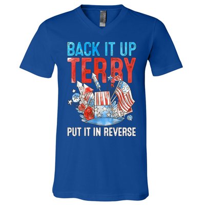 Funny 4th Of July Firework Back Up Terry Put It In Reverse Gift V-Neck T-Shirt