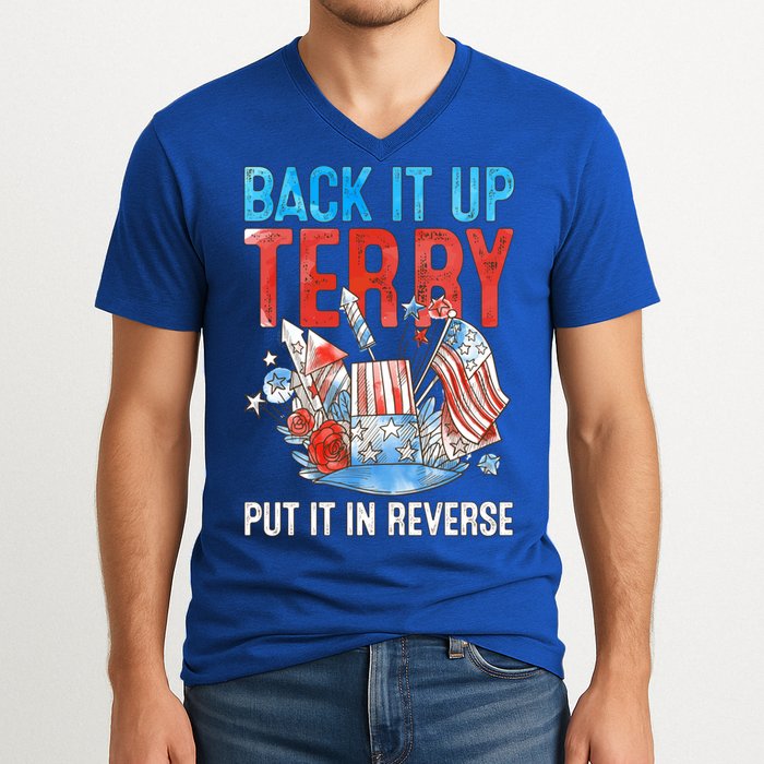 Funny 4th Of July Firework Back Up Terry Put It In Reverse Gift V-Neck T-Shirt