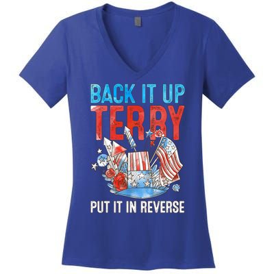 Funny 4th Of July Firework Back Up Terry Put It In Reverse Gift Women's V-Neck T-Shirt