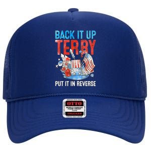 Funny 4th Of July Firework Back Up Terry Put It In Reverse Gift High Crown Mesh Back Trucker Hat