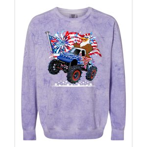 Funny 4th Of July Patriotic American Flag Monster Truck Eagle Colorblast Crewneck Sweatshirt