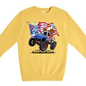 Funny 4th Of July Patriotic American Flag Monster Truck Eagle Premium Crewneck Sweatshirt