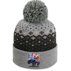 Funny 4th Of July Patriotic American Flag Monster Truck Eagle The Baniff Cuffed Pom Beanie