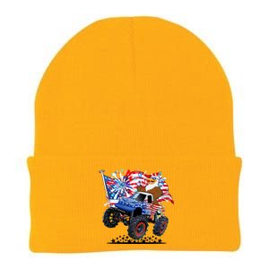 Funny 4th Of July Patriotic American Flag Monster Truck Eagle Knit Cap Winter Beanie