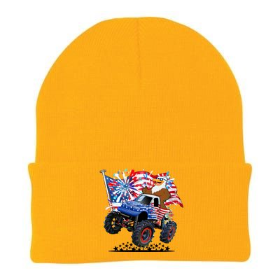 Funny 4th Of July Patriotic American Flag Monster Truck Eagle Knit Cap Winter Beanie