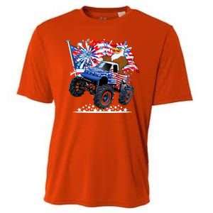 Funny 4th Of July Patriotic American Flag Monster Truck Eagle Cooling Performance Crew T-Shirt