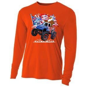 Funny 4th Of July Patriotic American Flag Monster Truck Eagle Cooling Performance Long Sleeve Crew