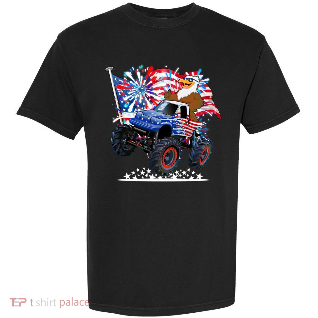 Funny 4th Of July Patriotic American Flag Monster Truck Eagle Garment-Dyed Heavyweight T-Shirt