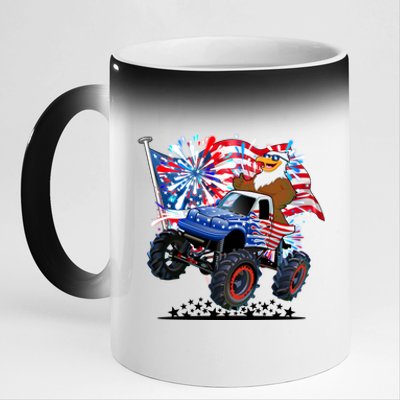 Funny 4th Of July Patriotic American Flag Monster Truck Eagle 11oz Black Color Changing Mug