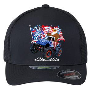 Funny 4th Of July Patriotic American Flag Monster Truck Eagle Flexfit Unipanel Trucker Cap