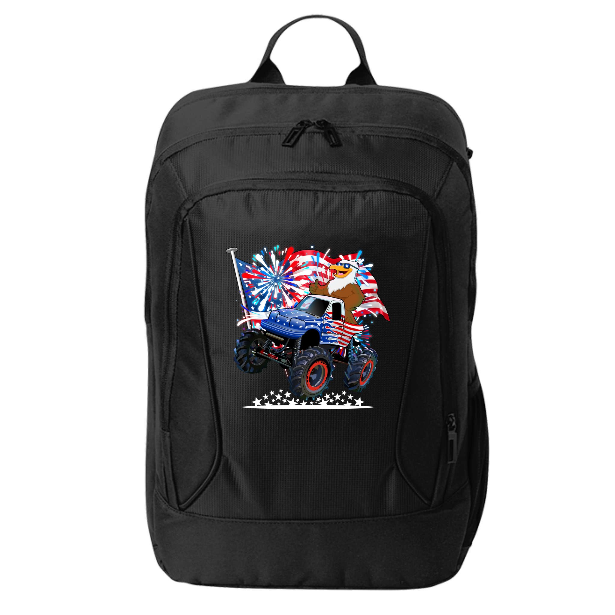 Funny 4th Of July Patriotic American Flag Monster Truck Eagle City Backpack