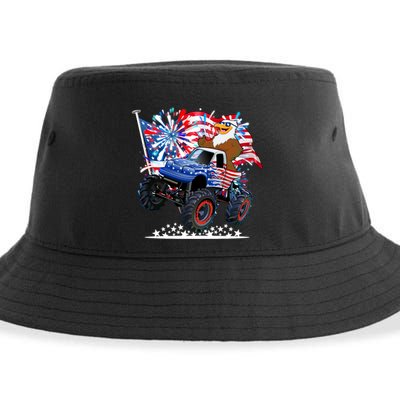 Funny 4th Of July Patriotic American Flag Monster Truck Eagle Sustainable Bucket Hat