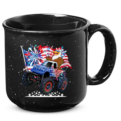 Funny 4th Of July Patriotic American Flag Monster Truck Eagle 15oz Campfire Ceramic Mug