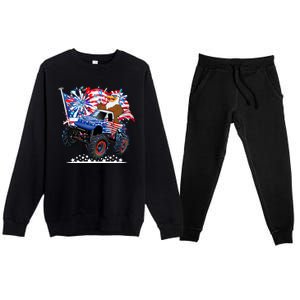 Funny 4th Of July Patriotic American Flag Monster Truck Eagle Premium Crewneck Sweatsuit Set