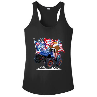 Funny 4th Of July Patriotic American Flag Monster Truck Eagle Ladies PosiCharge Competitor Racerback Tank