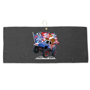 Funny 4th Of July Patriotic American Flag Monster Truck Eagle Large Microfiber Waffle Golf Towel