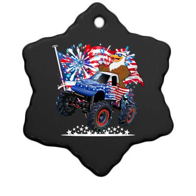 Funny 4th Of July Patriotic American Flag Monster Truck Eagle Ceramic Star Ornament