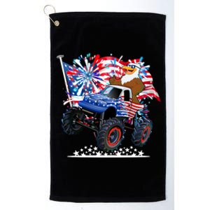 Funny 4th Of July Patriotic American Flag Monster Truck Eagle Platinum Collection Golf Towel