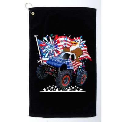 Funny 4th Of July Patriotic American Flag Monster Truck Eagle Golf Towel