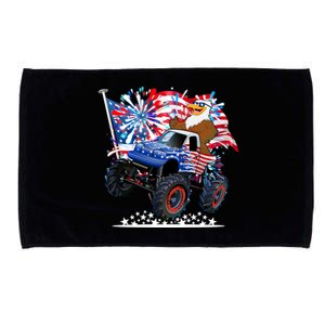 Funny 4th Of July Patriotic American Flag Monster Truck Eagle Microfiber Hand Towel