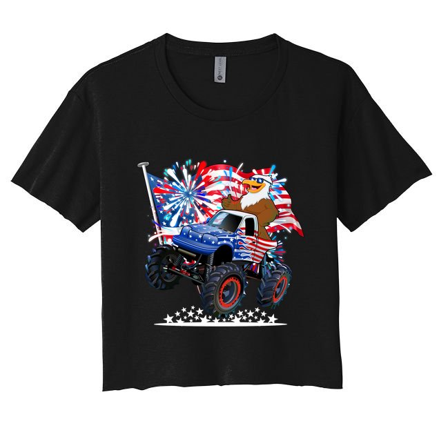 Funny 4th Of July Patriotic American Flag Monster Truck Eagle Crop Top