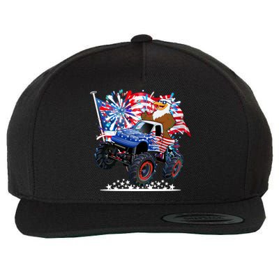 Funny 4th Of July Patriotic American Flag Monster Truck Eagle Wool Snapback Cap