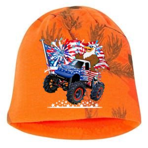 Funny 4th Of July Patriotic American Flag Monster Truck Eagle Kati - Camo Knit Beanie