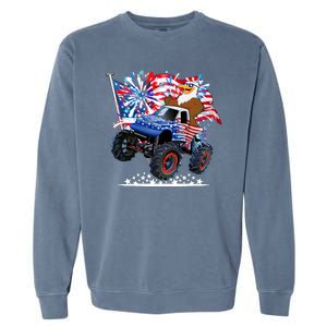 Funny 4th Of July Patriotic American Flag Monster Truck Eagle Garment-Dyed Sweatshirt