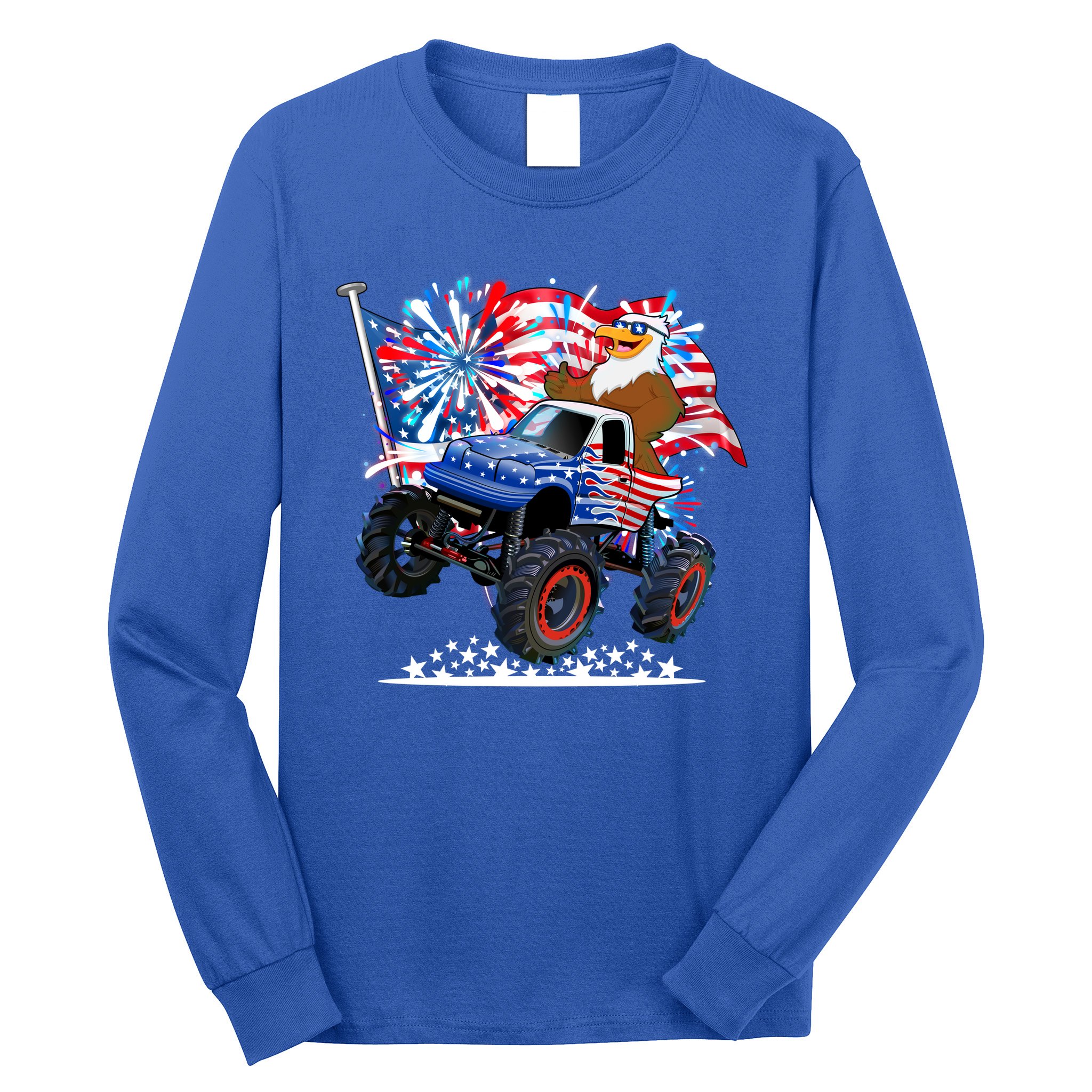 Funny 4th Of July Patriotic American Flag Monster Truck Eagle Long Sleeve Shirt